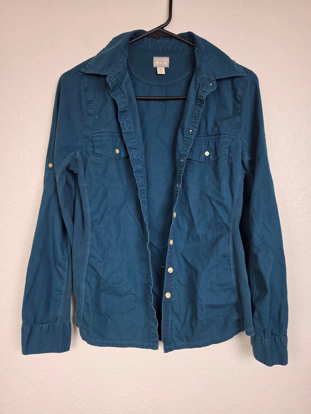 Converse One Star Long Sleeve Y2K Shirt Medium Teal Blue